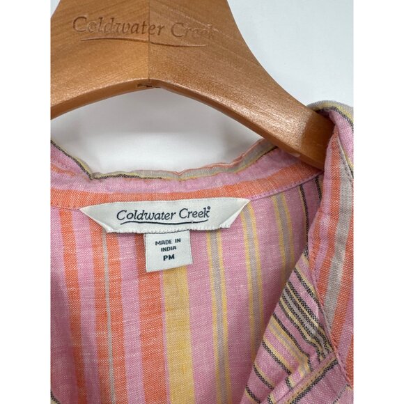Coldwater Creek Womens Striped Linen Tunic Top size medium petite Pink - Picture 2 of 4